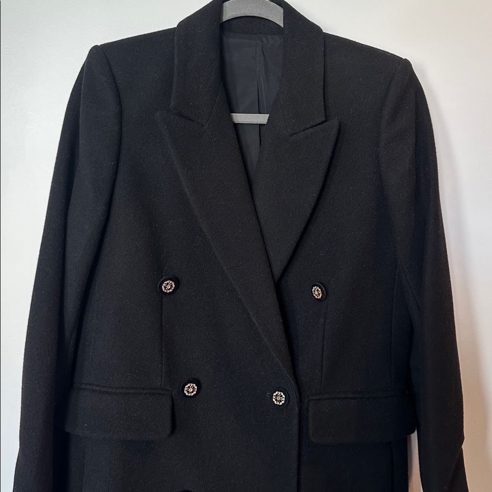 NEW The Kooples Black Luxury Wool Double Breasted Long Coat - Picture 2 of 2